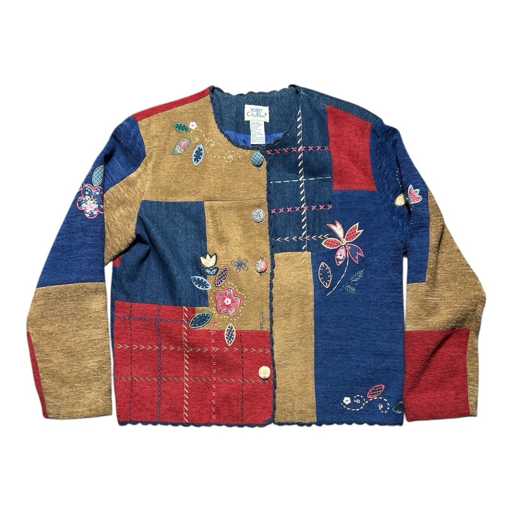 VTG Koret City Blues Cottage Core Patchwork Brown Granny core Jacket Women's M‎